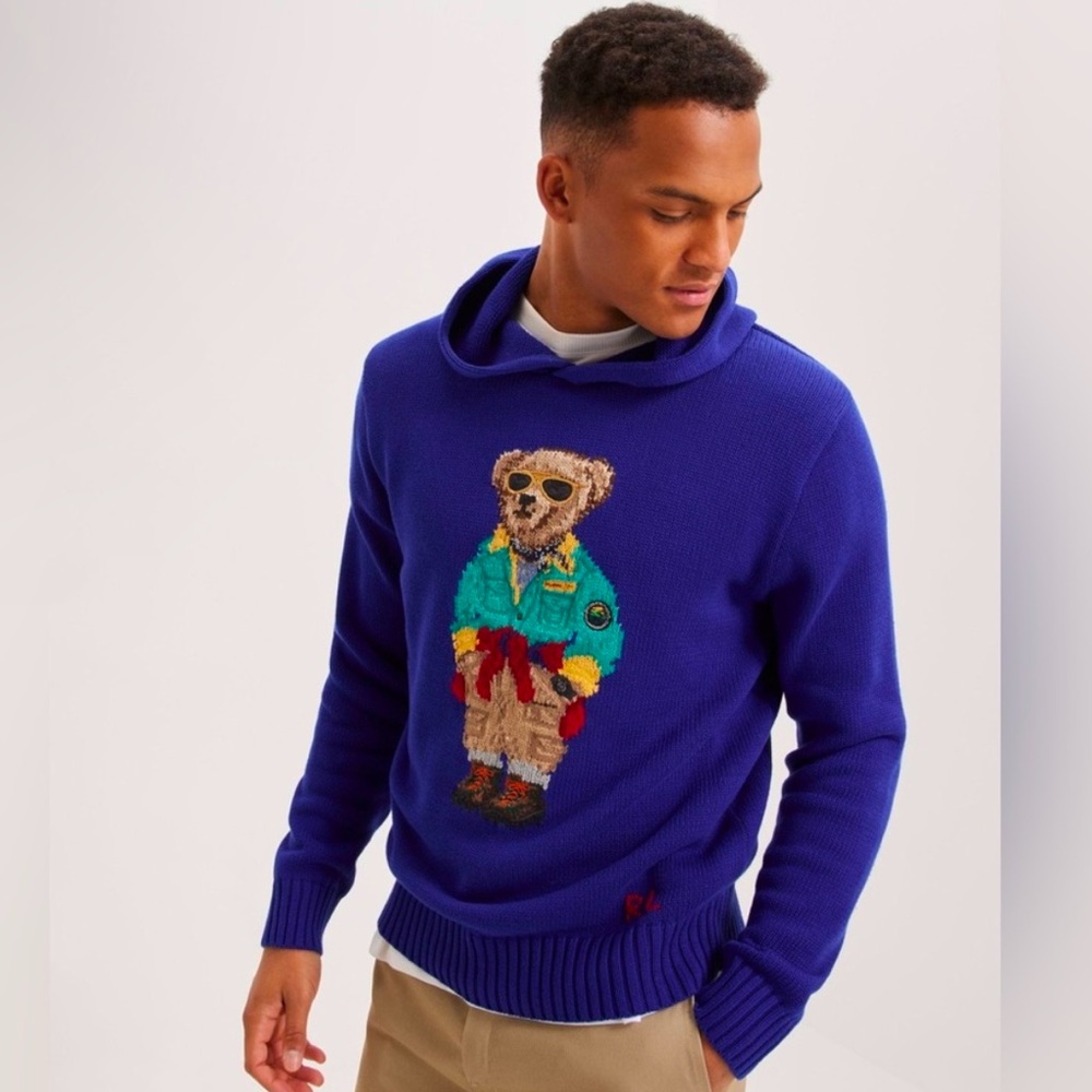 Polo Ralph Lauren knit hoodie with classic teddy bear